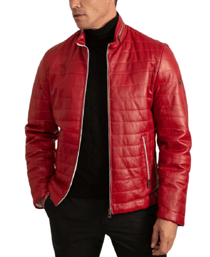 Men's Red Lambskin Puffer Jacket Back