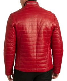 Men's Red Lambskin Puffer Jacket Back
