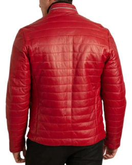 Men's Red Lambskin Puffer Jacket Back