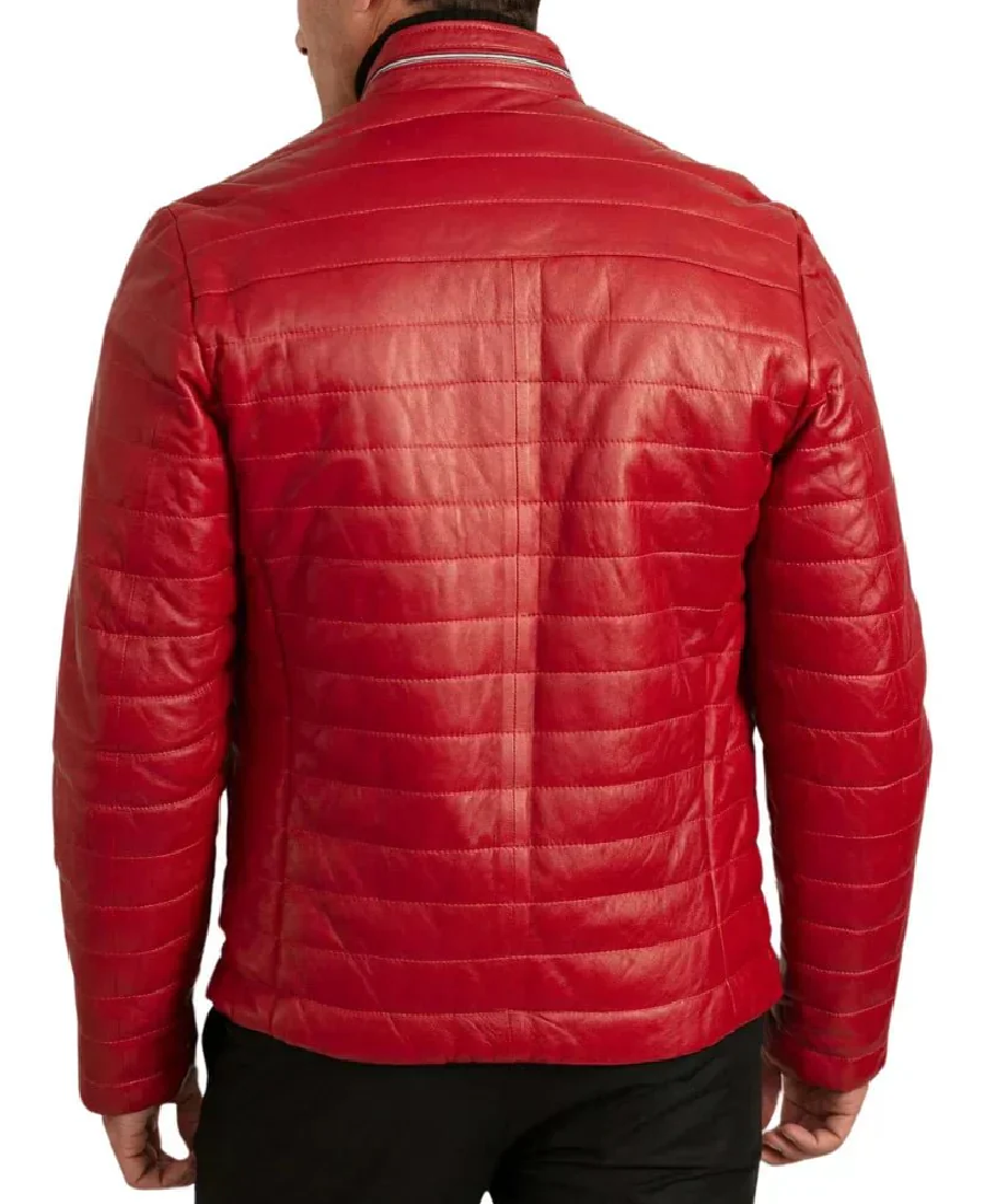 Men's Red Lambskin Puffer Jacket Back
