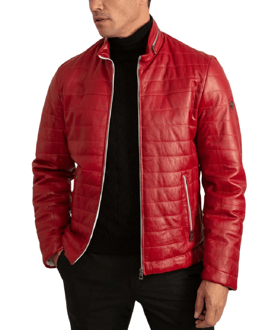 Men's Red Lambskin Puffer Jacket Back
