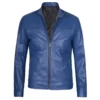 Mens Simple Blue Leather Jacket - Trendy Leather Jackets