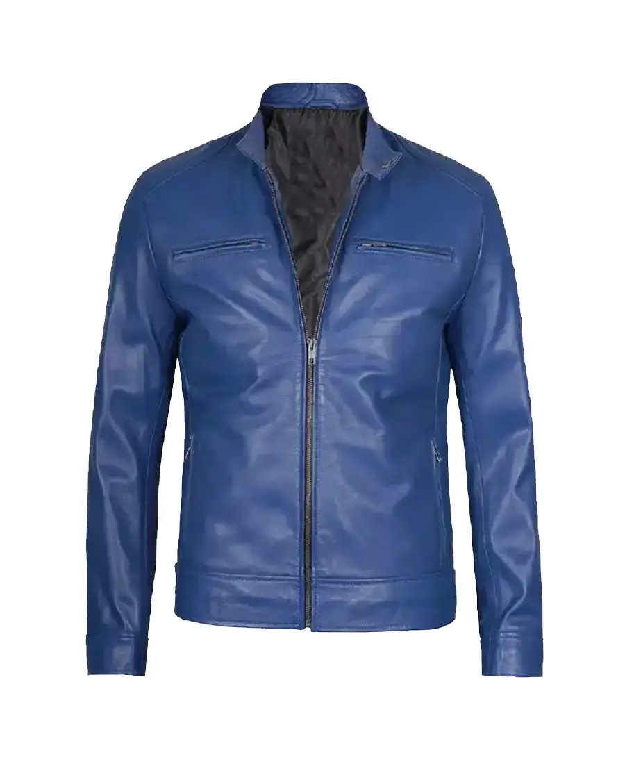 Mens Simple Blue Leather Jacket - Trendy Leather Jackets