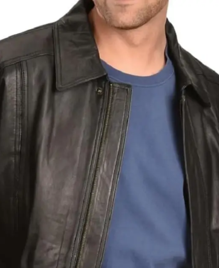 Men’s Vintage Classic Black Leather Jacket Collar