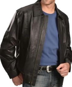 Men’s Vintage Classic Black Leather Jacket Front