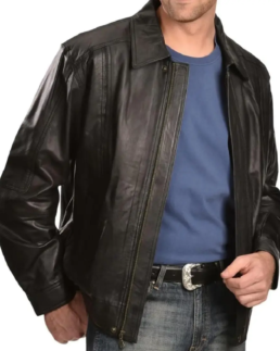 Men’s Vintage Classic Black Leather Jacket Front