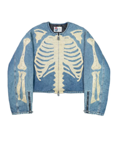 Men's Skeleton Blue Denim Jacket - Trendy Leather Jackets