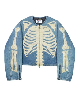 Men's Skeleton Blue Denim Jacket - Trendy Leather Jackets