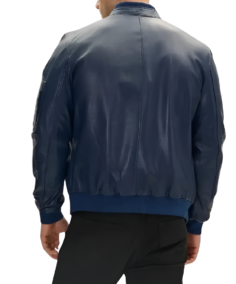 Shop The Men’s Navy Blue Real Leather Bomber Jacket