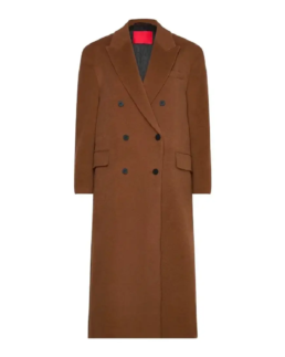 Women Double Breasted Brown Wool Long Coat