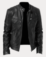 Biker Casual Zipper Leather Jacket Black