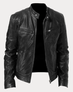 Biker Casual Zipper Leather Jacket Black