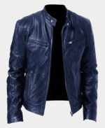 Biker Casual Zipper Leather Jacket Blue
