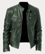Biker Casual Zipper Leather Jacket Green