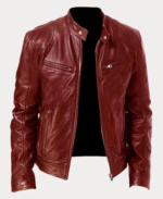 Biker Casual Zipper Leather Jacket Red