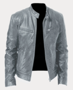 Biker Casual Zipper Leather Jacket grey