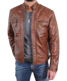 Men Brown Cafe Racer Leather Jacket