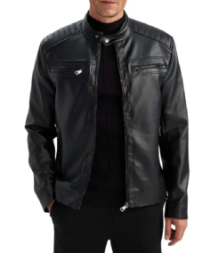 Men's Black Quilted Biker Leather Jacket