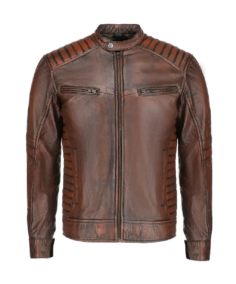 Mens Brown Lambskin Biker Style Leather Jacket
