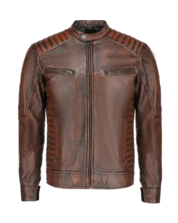 Mens Brown Lambskin Biker Style Leather Jacket