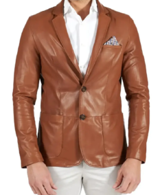 Mens Brown Two Button Brown Natural Leather Blazer