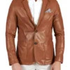 Mens Two Button Brown Natural Leather Blazer