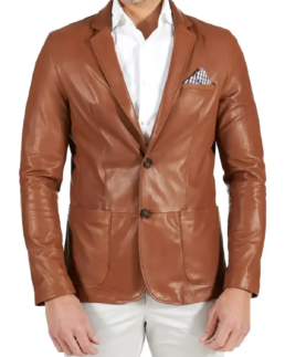 Mens Two Button Brown Natural Leather Blazer