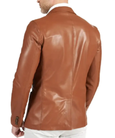 Mens Two Button Brown Natural Leather Blazer Closeup