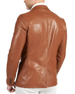 Mens Two Button Brown Natural Leather Blazer Closeup