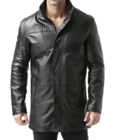Murphy Men's Real Lambskin Black Leather Car Coat