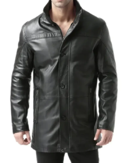 Murphy Men's Real Lambskin Black Leather Car Coat