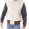 Off White And Purple Varsity Jacket
