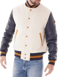 Off White And Purple Varsity Jacket