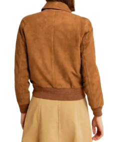 Shop The Women Camel Lauren Brown Suede Bomber Jacket