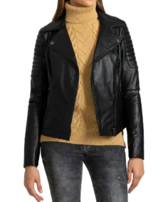 Women Black Quilted Leather Biker Jacket