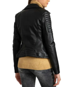 Women Black Quilted Leather Biker Jacket Back