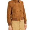 Women Camel Lauren Brown Suede Bomber Jacket