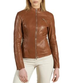 Women's Brown Cafe Racer Leather Motorcycle Jacket