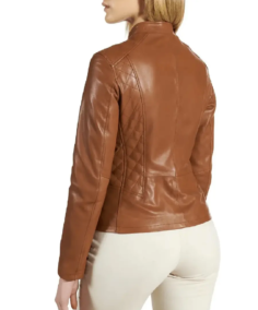 Women's Brown Cafe Racer Leather Motorcycle Jacket Back