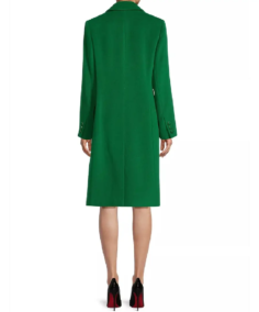 Women's Green Single Breasted Wool Coat Back