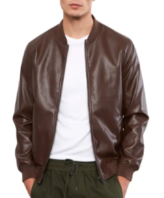 Men's Chocolate Brown Leather Bomber Jacket