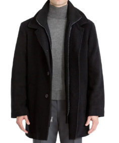 Men Daniel Single Breasted Black Wool Topcoat