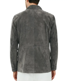 Men Dark Grey Suede Leather Shirt Jacket Back