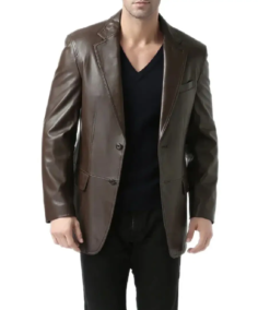 Men Espresso Brown Leather Blazer