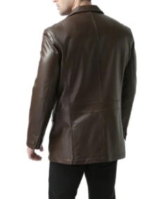 Men Espresso Brown Leather Blazer Back