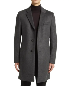 Men Single Breasted Grey Wool Coat