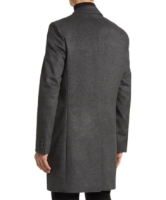 Men Single Breasted Grey Wool Coat Back