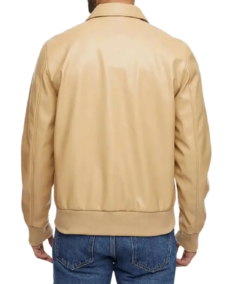 Men’s Beige Bomber Leather Jacket Back