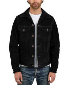 Men's Black Suede Trucker Jacket