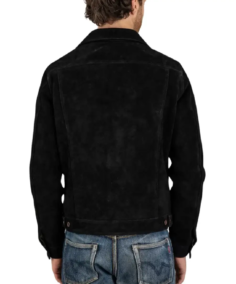 Men's Black Suede Trucker Jacket Back